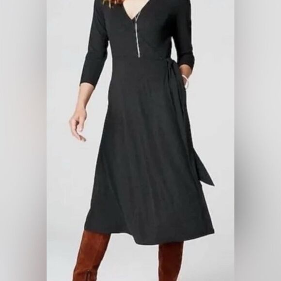 J.Jill women’s charcoal gray ribbed wrap knit midi dress stretch size XL - Picture 2 of 6